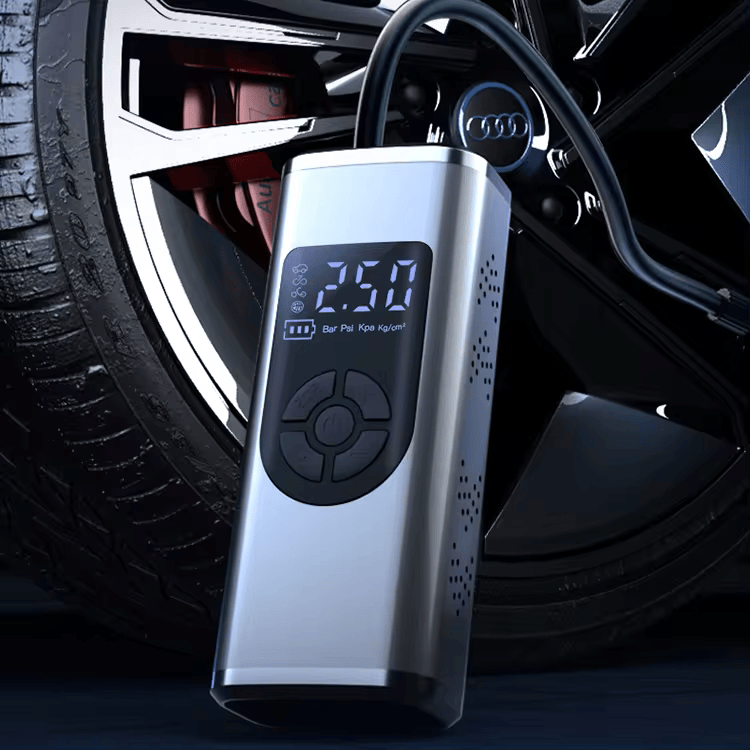 Portable Rechargeable LED Flash Light Tire Inflator with Air Compressor Emerncy Light Tire Pressure Monitor Feature & Power Bank